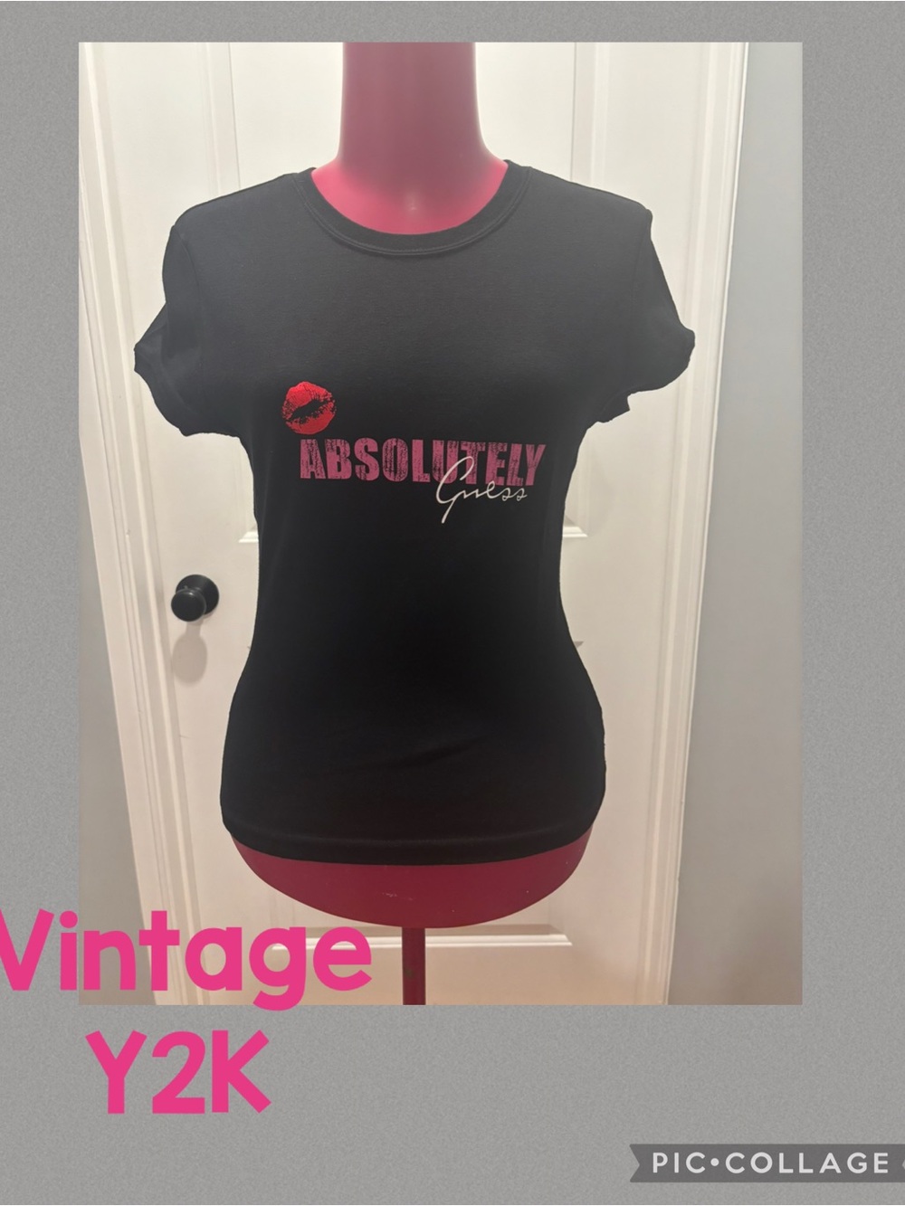 Guess Absolutely Graphic Tee - Black with Pink Accent Y2K size M